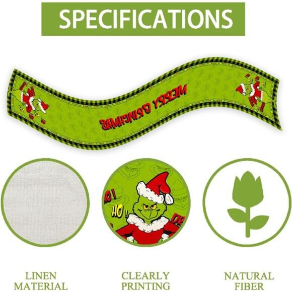 Linen Green Christmas Table Runner, 13x72 Inch Merry‎ Christmas Holiday Decor - Picture 6 of 7